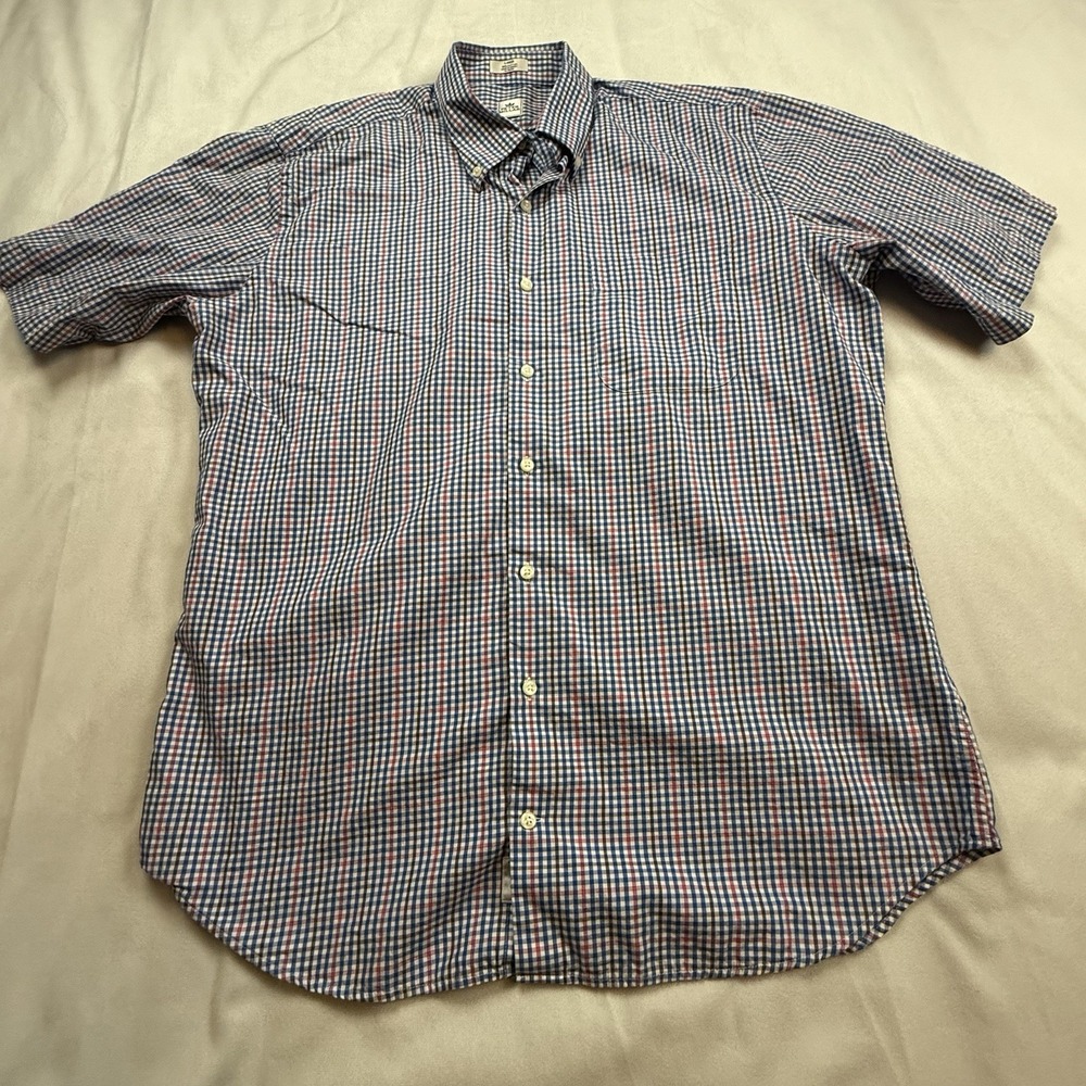 Peter Millar Short Sleeve Button Down Shirt, Summer Comfort, Plaid, Men's Size L